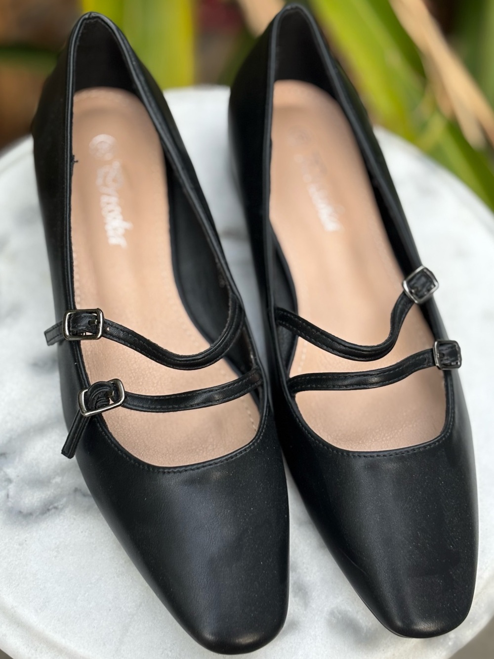 Women's Black Double-Strap Mary Jane Flats